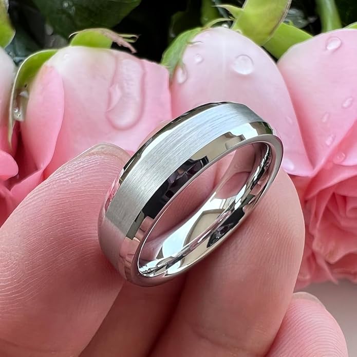 TUTISS 6mm 8mm White Tungsten Rings for Men Women Couple Fashion Jewelry Engagement Wedding Bands Matte Finish Beveled Edges Comfort Fit