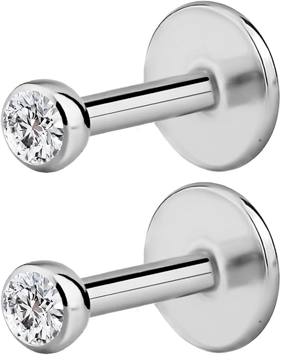 Forbidden Body Jewelry Surgical Steel Earrings Internally Threaded Micro CZ Gem Top Tragus/Helix/Labret Stud with 2mm Top 18G (4mm-10mm)