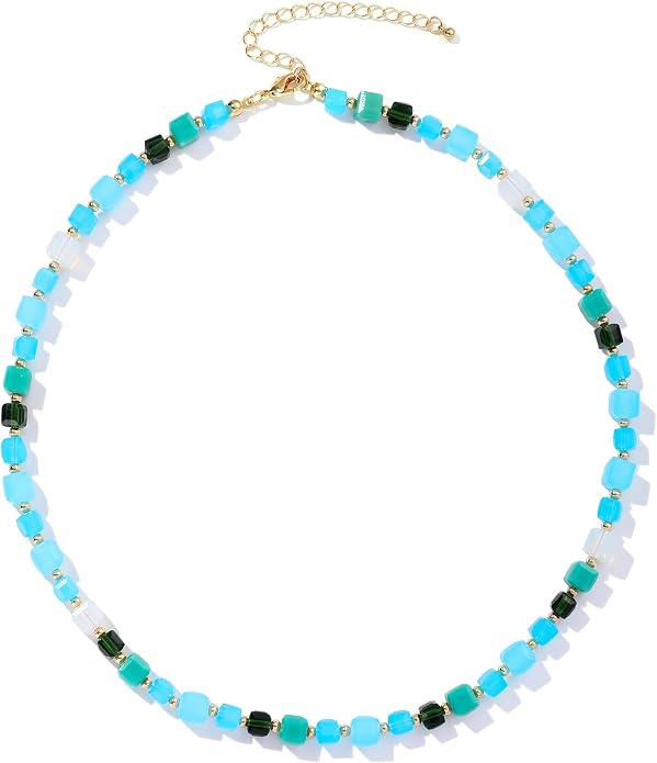LALAPPLE Colorful Beaded Gemstone Necklace for Women, Boho Rainbow Bead Choker with Natural Stone Crystal Beads, Handmade Summer Beach Necklace Jewelry