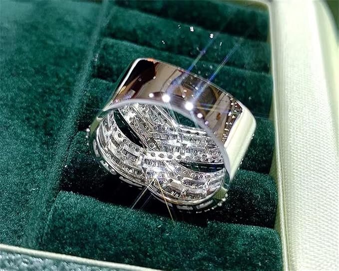 925 Sterling Silver Shiny Full Diamond Ring 18K Gold Cocktail Rings Criss Cross Cubic Zirconia Promise Rings CZ Diamond Multi Row Ring Eternity Engagement Wedding Band Ring for Women Z.32 (US Code 9)