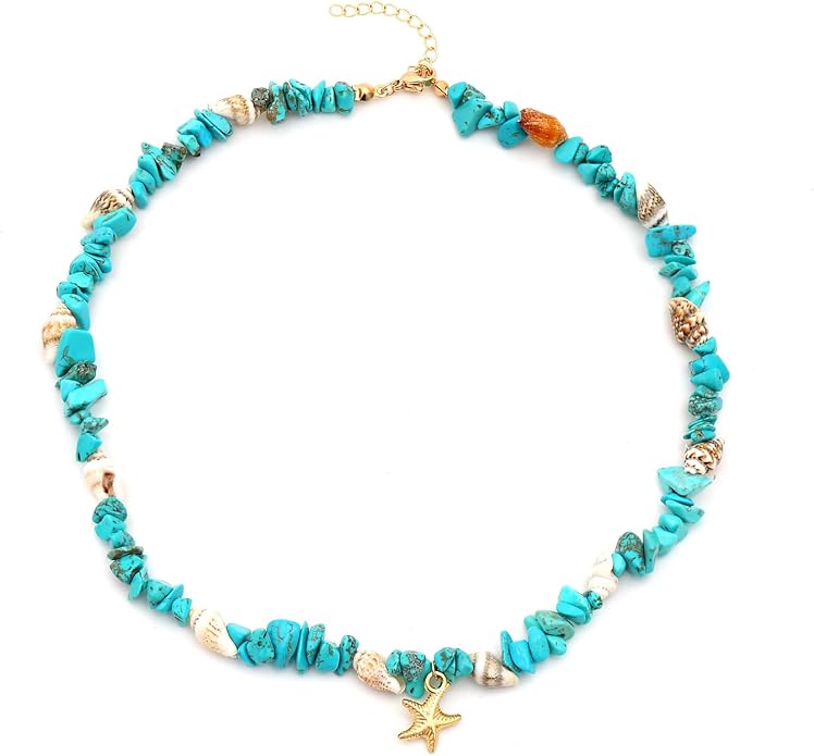 14K Gold Plated Paper Clip Chain Link Necklace Satellite Cross Key Starfish Turquoise Heart Necklace for Women