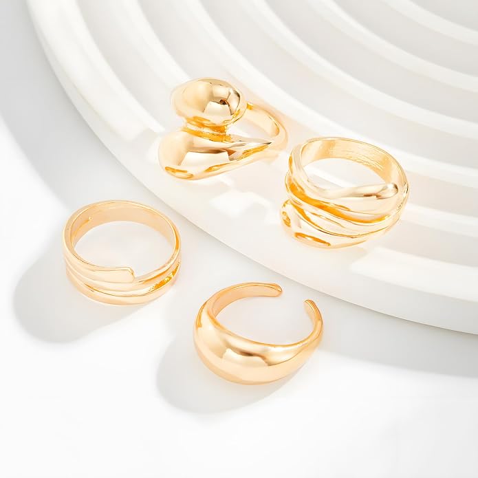 Gold Statement Rings for Women Gold Chunky Dome Rings Set