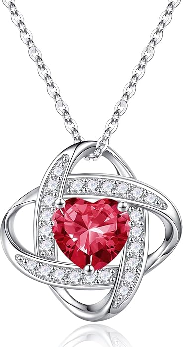 Iefil 925 Sterling Silver Love Knot Birthstone Necklace, Anniversary Birthday Gifts for Women, Jewelry Gift for Wife Mom Girlfriend Daughter