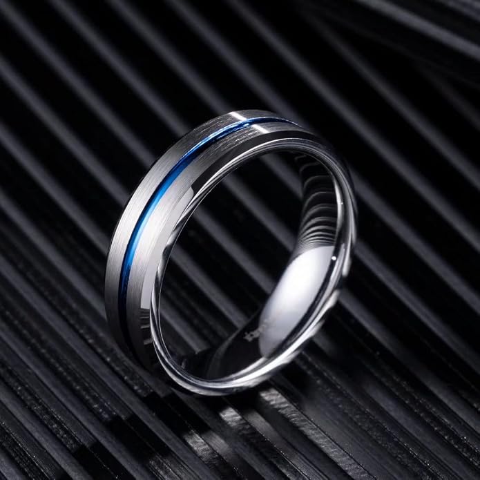 King Will Mens 8mm Rose Gold Groove/Gold Loop/Black Cross Groove Tungsten Carbide Wedding Ring Line Flat Pipe Cut Brushed Polished Comfort Fit 7-14