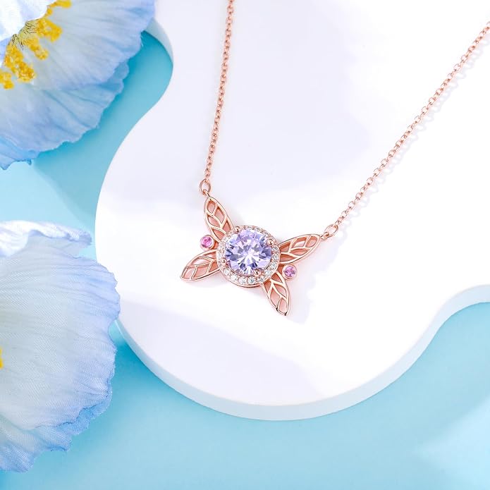 925 Sterling Silver Butterfly/Crescent/Witches Knot/Fleur-De-Lis/Thorny Crown Pendant Necklace Gold Plated Gemstone Birthday Gift for Wife Girlfriend Mom Daughter