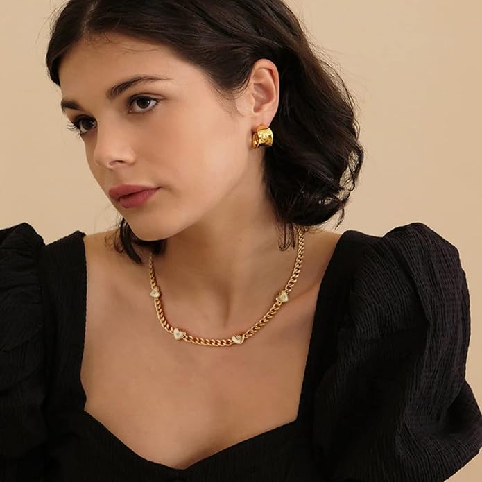 Natural Freshwater Baroque Pearl Necklace 14K Gold Plated Dainty Choker Necklace for Women Girls Snake Chain/Cuban Link/Paperclip/Ball Beaded Chain/Tennis Chain Fashion Jewelry for Gift