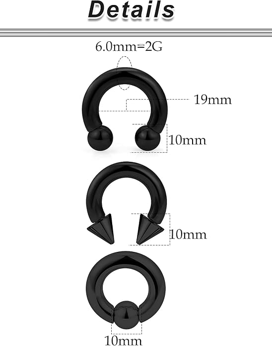 00G 0G 2G 4G 6G 8G 10G 12G 14G 16G Septum Rings Silver Black Surgical Steel Heavy Gauges Earrings Stretching kit Eyebrow Lip Septm Nose Rings Helix Tragus Daith Rook Earrings Hoops 10mm-19mm