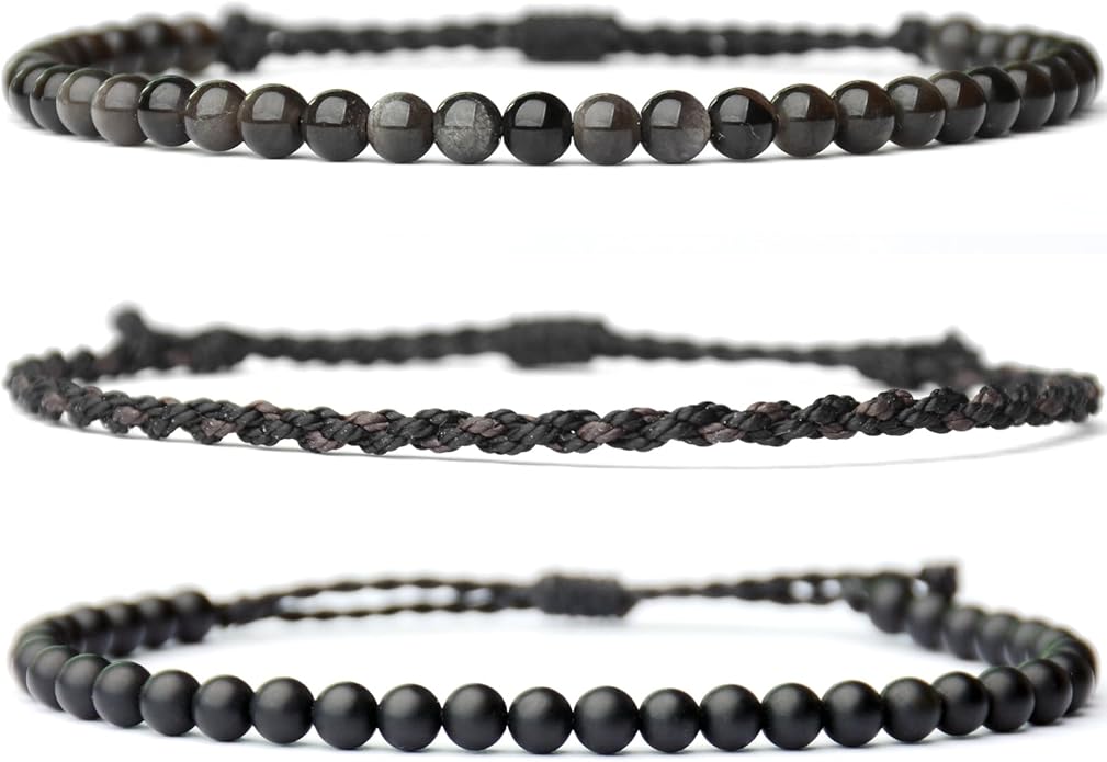 Mezcla Vida 3 Pcs Handmade Natural Gemstone Beaded Bracelet, Adjustable Waterproof Rope Bracelet Set, Valentines Day Birthday Gifts for Boyfriend Husband Him
