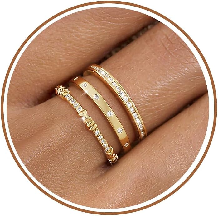 KAERUN Stackable Gold Rings for Women Non Tarnish Dainty 14K Gold Plated Stacking Rings Cubic Zirconia Thumb Ring Set Trendy Statement Wedding Bands Promise Engagement Rings for Women Size 6-10