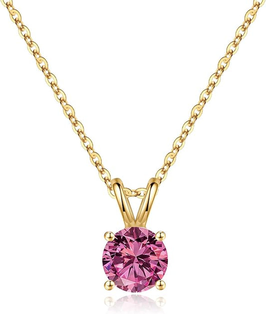 SMILEST Birthstone Necklaces for Women Mom Wife, 1ct Sparkle Round Cut Birthstone Pendant 925 Sterling Silver Necklace Anniversary Birthday Gifts for Women Mom Wife Friend