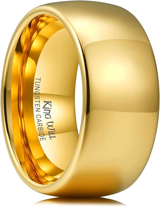 King Will Men's Women's Tungsten Carbide Ring 24k Gold Plated Rose Gold Plated Domed Polished Finish Wedding Band