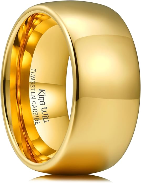 King Will Men's Women's Tungsten Carbide Ring 24k Gold Plated Rose Gold Plated Domed Polished Finish Wedding Band