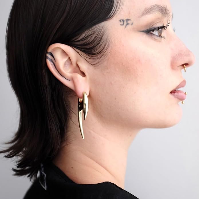 PUNKYOUTH Sharp Line Fluid Curve Earrings 18G 1mm Piercing Jewelry Edgy Minimalist Modern Claw Spike Huggie Hoop Dangle Drop For Women Men Polished Statement Everyday Wear Fashion Accessories