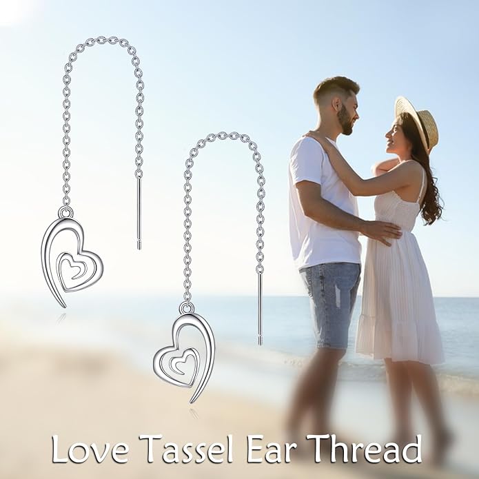Cross/Heart Threader Earrings 925 Sterling Silver Long Earrings Chain Earrings Long Dangle Earrings for Women