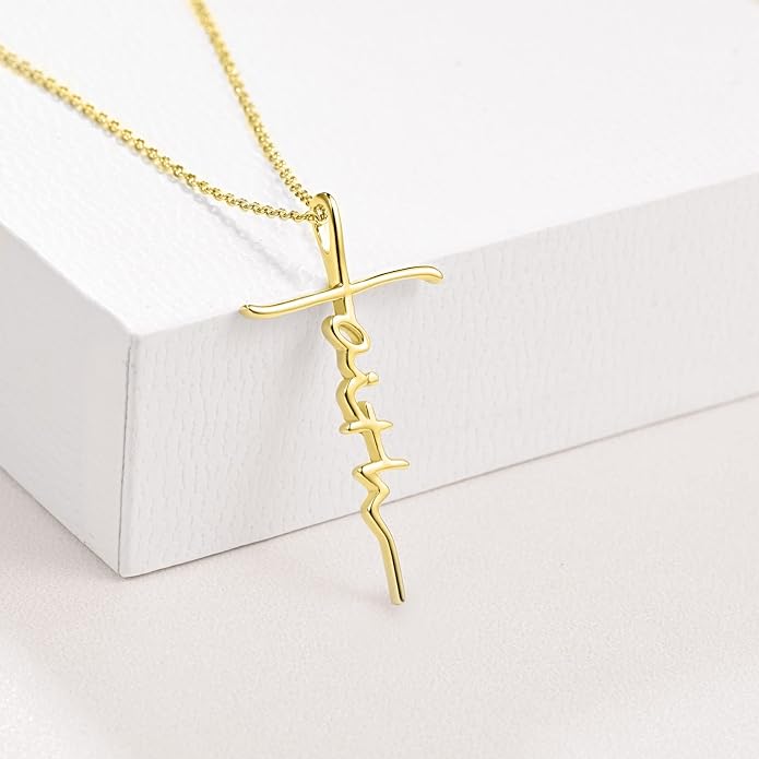 PRAYMOS Faith Cross Necklace for Women 925 Sterling Silver Pendant Necklace With Birthstone Initial Christian Religious Confirmation Baptism Mothers Day Gifts