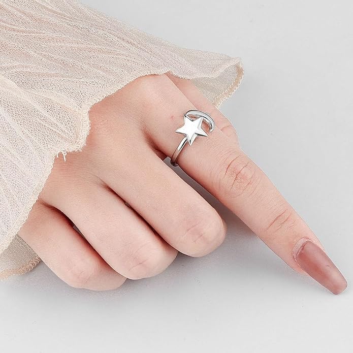 Fidget Ring Anxiety Spinner Ring Open Adjustable Sunflower Star Moon Windmill Butterfly Rings Daisy Stress Relieving Fidget Women Cubic Zirconia Anti Stress Mood Rotate Inspirations Jewelry