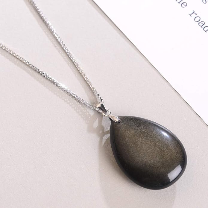 iSTONE 925 Sterling Silver Natural Crytral for Womens Pendant Necklace, Gemstone Birthstone with 17.8" Silver Chain Ladies