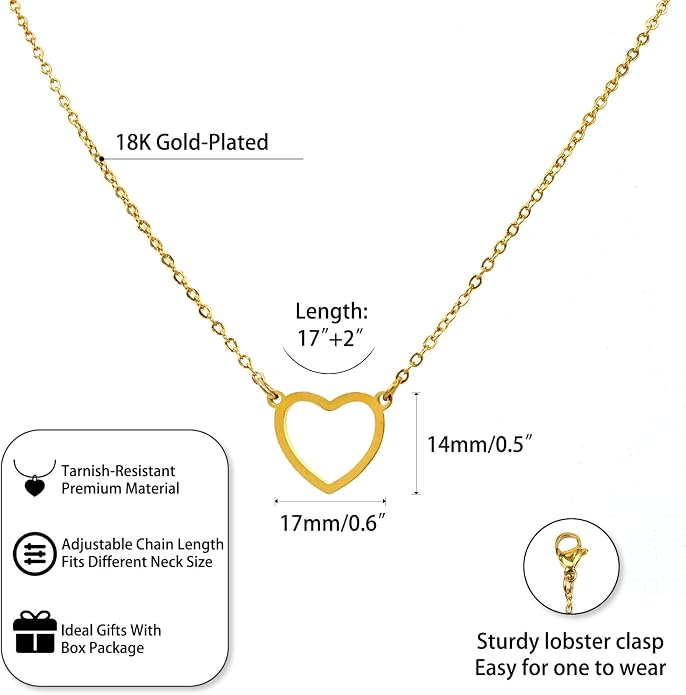 Rosoz Dainty Gold Necklace for Women- 18K Gold/Silver Plated Pendant Choker Heart Necklace Love Tiny Cute Gold Necklace Adjustable Gift for Women