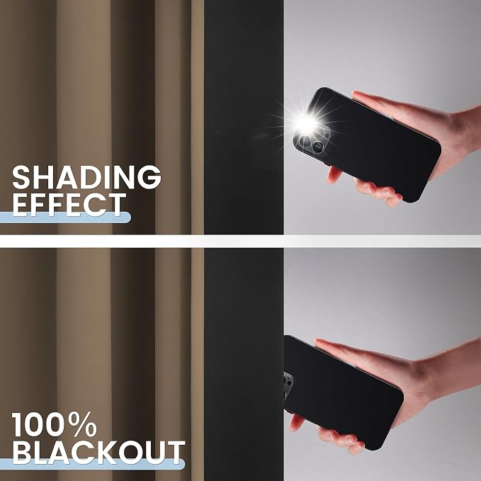 SimpleHome Khaki 100% Blackout Curtains Room Darkening Living Room 63 Inch | Curtains for Bedroom,Thermal Insulated Grommet Window Drapes,Curtains for Living Room with Black Back,52 x 63 Inch,2 Panels