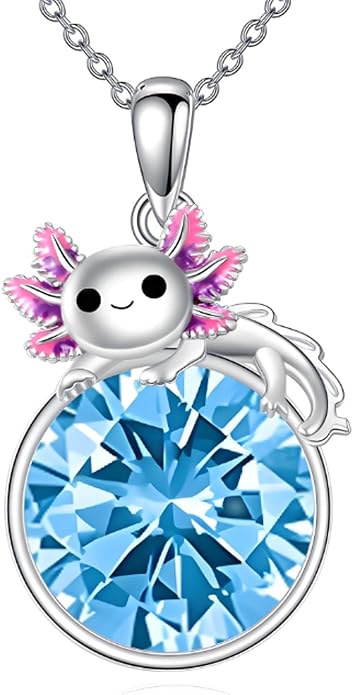 Birthstone Axolotl Necklace Sterling Silver Axolotl Pendant Cubic Zirconia Jewelry Birthday Gifts for Women Men