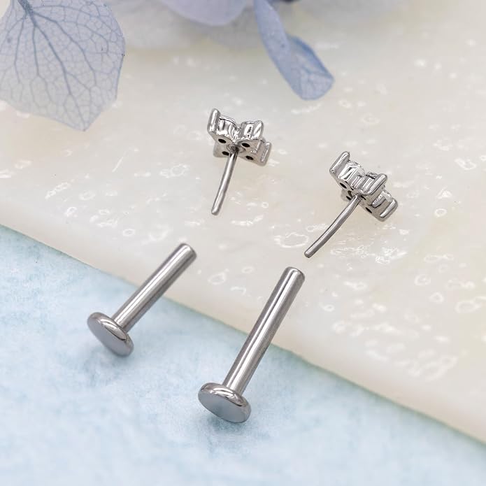 14K Yellow/White/Rose Gold Cartilage Earring Top Push in 1 Pcs Threadless Flower Flat Back Stud Nose Stud Lip Ring 16G Helix Tragus Piercing Jewelry for Women 6mm 8mm