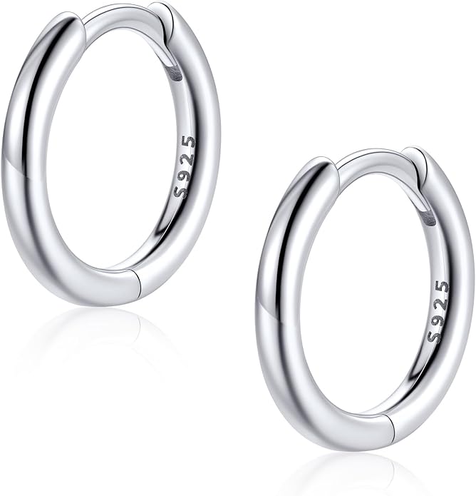 FaithHeart 925 Sterling Silver Huggie Hoop Earrings, Small Hoop Earring for Women, Silver/14K Gold/Black/Rose Gold Hypoallergenic Cartilage Earrings for Women 8/10/12/14/16/18/20mm