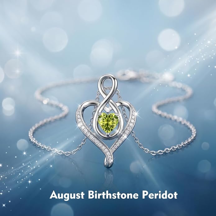 Birthstone Necklace for Women Heart Necklace S925 Sterling Silver Infinity Love Birthday Gifts for Mom Women Wife Girlfriend