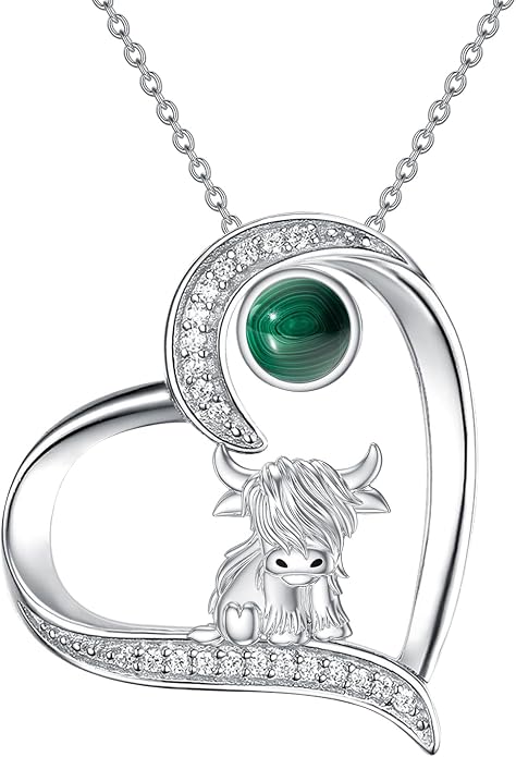 Highland Cow Gifts for Women 925 Sterling Silver Highland Cow Birthstone Necklace Fluffy Cow Jewelry Gifts Birthday Christmas