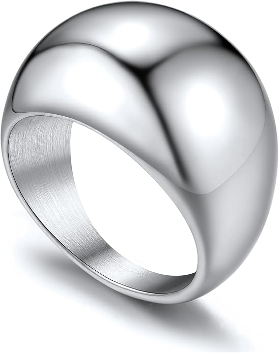 GOLDCHIC JEWELRY Chunky Dome Ring for Women, Stainless Steel Bold Stacking Croissant Statement Ring For Men (Size 7-12, Custom)