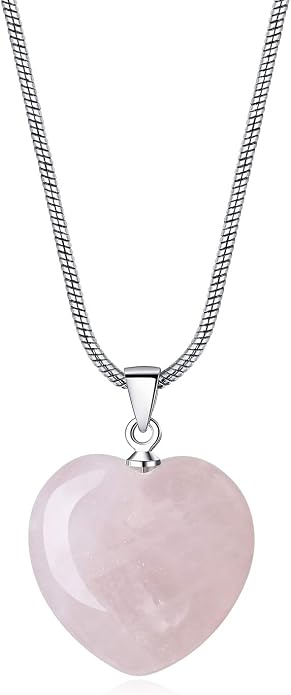 COAI AmorWing Womens Rose Quartz Crystal Heart Pendant Necklace