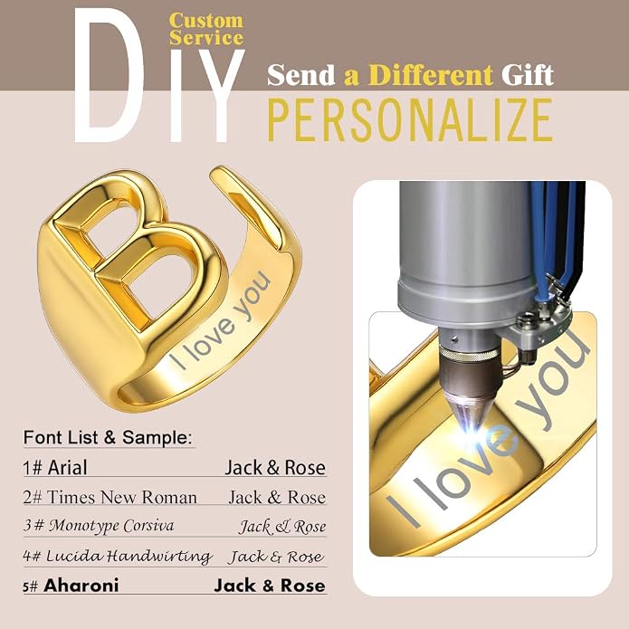 KeyStyle Bold Initial Letter Rings Adjustable, GoldChic Jewelry Women Gold Statement Ring Personalized Engraved Women’s Open Signet Ring for Party (Gold, White Gold, Black)