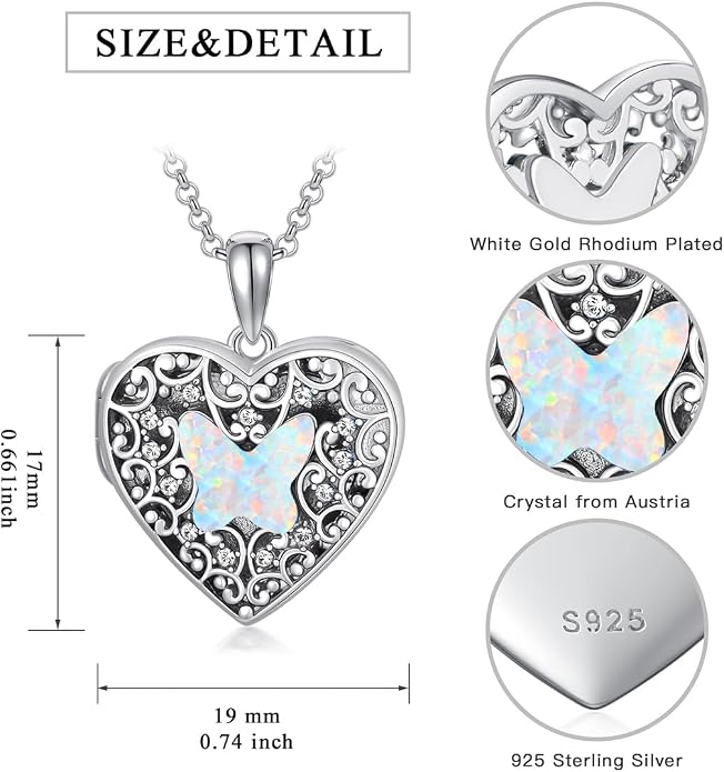 Dorunmo Personalized Locket Necklace 925 Sterling Silver that Holds Pictures Butterfly Birthstone Photo Heart Locket Custom Jewelry Congratulations New Beginnings New Job Gifts for Women