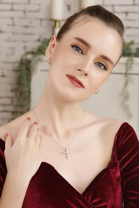 B. BRILLIANT Sterling Silver Baguette-cut AAA Cubic Zirconia Cross Necklace Made for Women