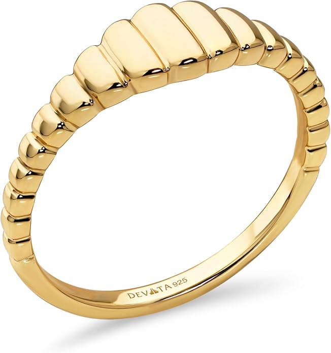DEVATA Gold or Rhodium Plated Sterling Silver 925 – Eternity, Band Ring for Women – Heart, Knot, Clover, Infinity, Mariner, Cable, Curb, Cuban, Figaro, Daisy, Rope, Ribbed, Dome