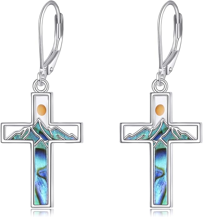 AOBOCO Mustard Seed Earrings for Women Sterling Silver Mountain Cross Earrings Dangle Christian Religion Jewelry Mothers Day Birthday for Mom Wife Friends