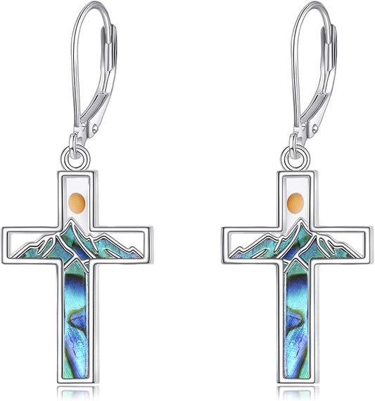 AOBOCO Mustard Seed Earrings for Women Sterling Silver Mountain Cross Earrings Dangle Christian Religion Jewelry Mothers Day Birthday for Mom Wife Friends