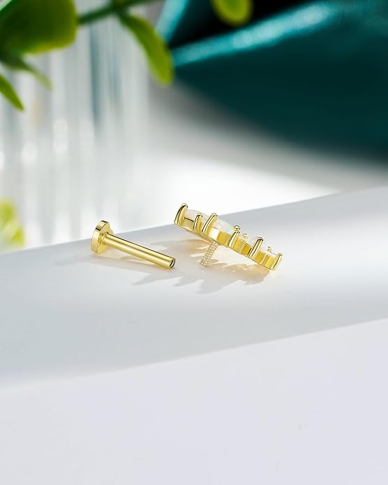 COCHARM 14K Gold Plated Cartilage Earrings Stud 925 Sterling Silver Opal Helix Earrings for Women Internally Thread Flat Back Earrings Heart