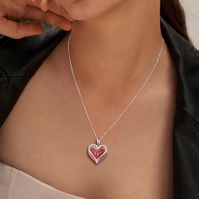 Anniversary Charm Necklace, Sterling Silver 14K Gold Plated Chain with Interlocking Heart Pendant Elegant Birthstone Necklaces for Women, Length 18"
