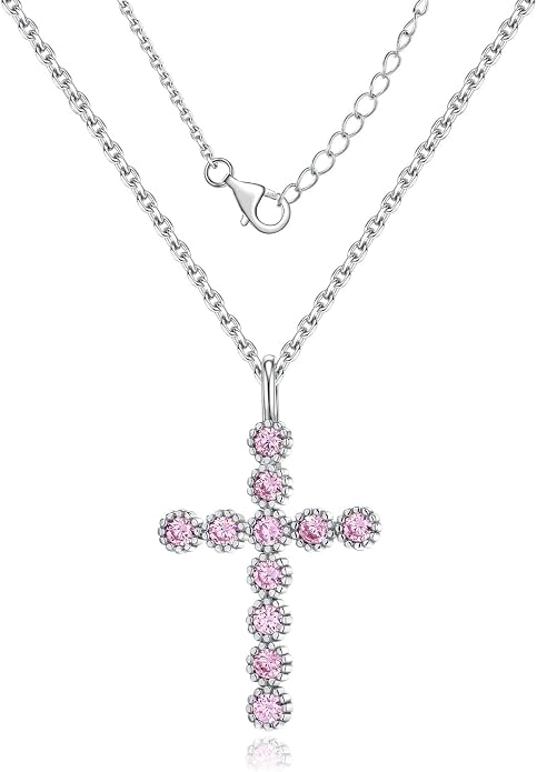 Sterling Silver Cross Necklace for Women Birthstone Religious Jewelry