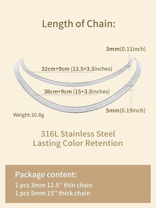 FindChic Black/14K Gold Plated Herringbone Choker Chain Necklace for Women | Waterproof Stainless Steel, Dainty Layering, Flat Snake Chain, Non-Tarnish, Hypoallergenic, Adjustable Extender, Gift Box