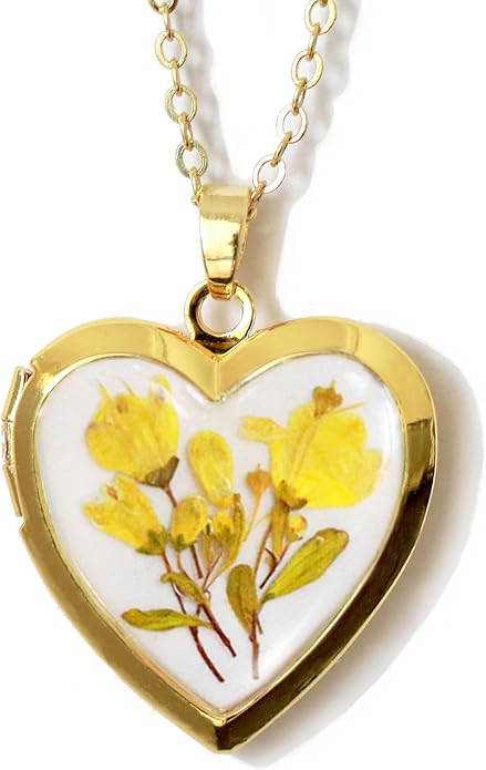 Handmade Dried Pressed Flower Heart Shaped Photo Locket Pendant Necklace