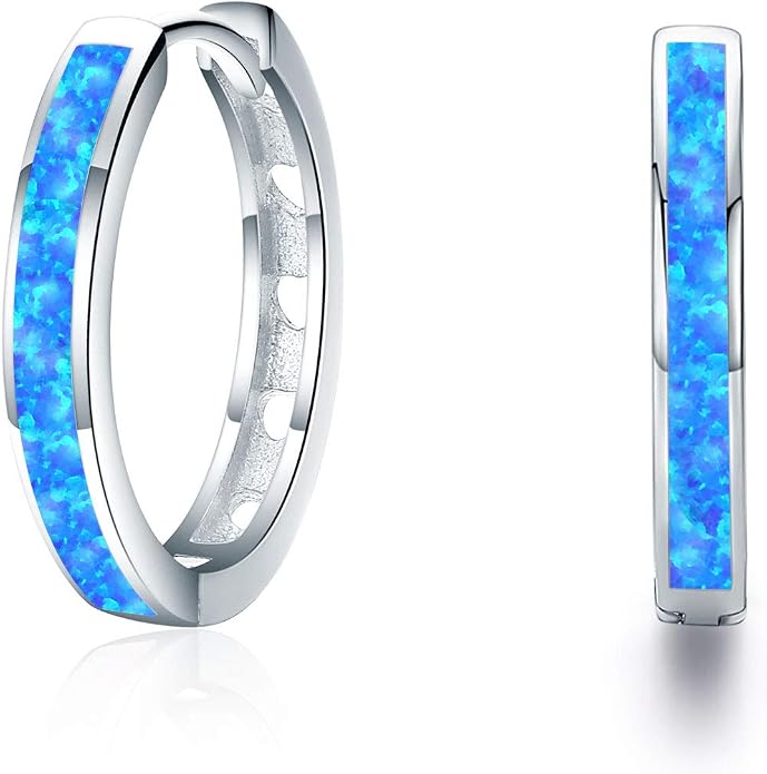 CUOKA MIRACLE 925 Sterling Silver Opal Hoop Earrings for Women - Opal Hinged Huggie Hoops, Hypoallergenic Small Hoop Earrings for Sensitive Ears, Dainty Everyday Jewelry Birthday Christmas Gift