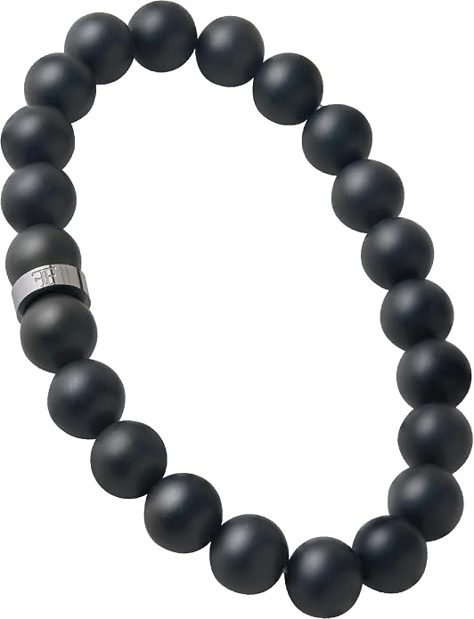 Forge & Foundry Men’s Matte Black Solid Onyx Beaded Bracelet | 10mm, 8mm, 6mm Bead Size Options | Signature Stainless Steel Engraved Bead | Andalus