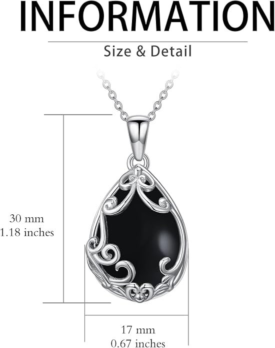 HPQQ Teardrop Necklace 925 Sterling Silver Filigree Gemstone Pendant Necklace Fine Jewelry Birthday Mother's Day Gifts for Women Her Mom