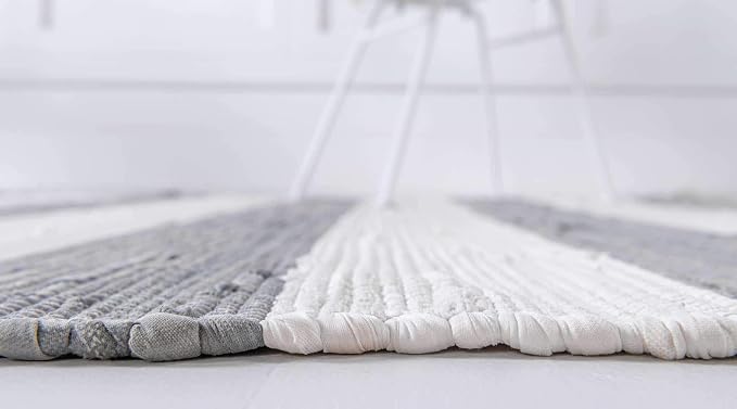 Unique Loom Chindi Rag Collection Area Rug - Striped (2' 2" x 10' Runner, Gray/ Ivory)