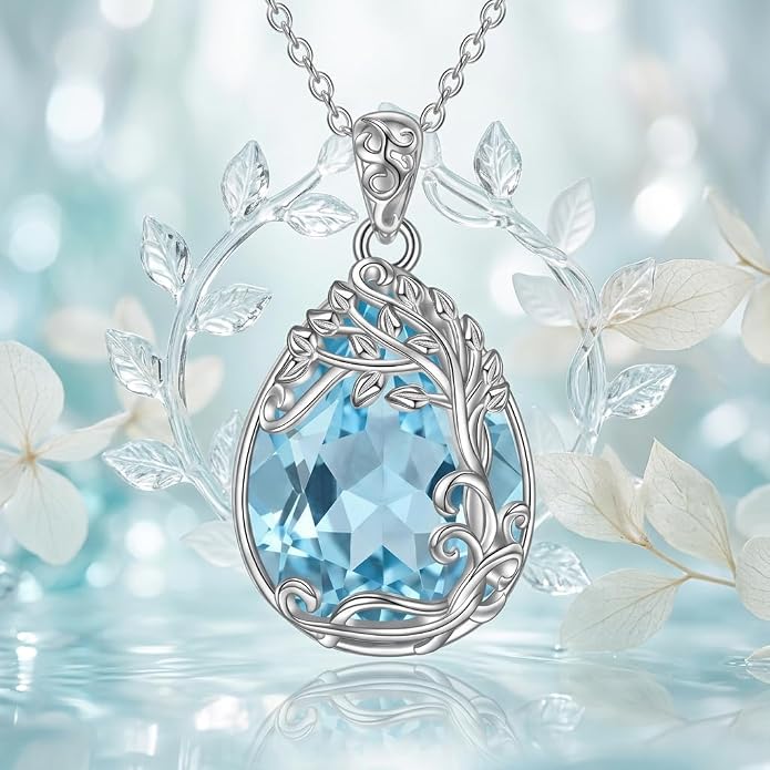 Teardrop Moonstone Necklace for Women Tree of Life/Filigree Birthstone Pendant Necklace Jewelry