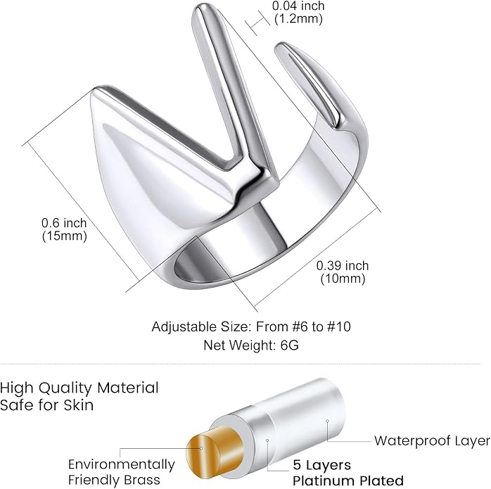 KeyStyle Bold Initial Letter Rings Adjustable, GoldChic Jewelry Women Gold Statement Ring Personalized Engraved Women’s Open Signet Ring for Party (Gold, White Gold, Black)