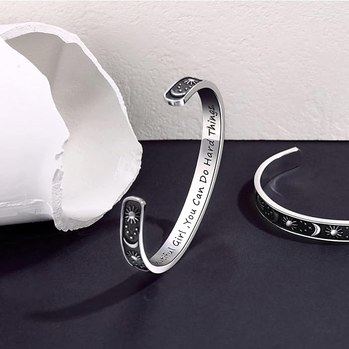 TONY & SANDY Inspirational Bracelets for Women Teen Girls Personalized Gifts for Daughter Granddaughter Mom Sister Friends Stainless Steel Engraved Cuff Birthday Easter Christmas