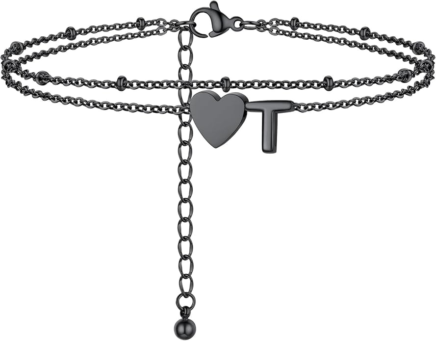 Initial Ankle Bracelets for Women, Dainty Stainless Steel Letter A-Z Layered Anklets, Heart Ankle Bracelet 8.5"-10.5" Adjustable, Summer Beach Jewelry, Come with Box