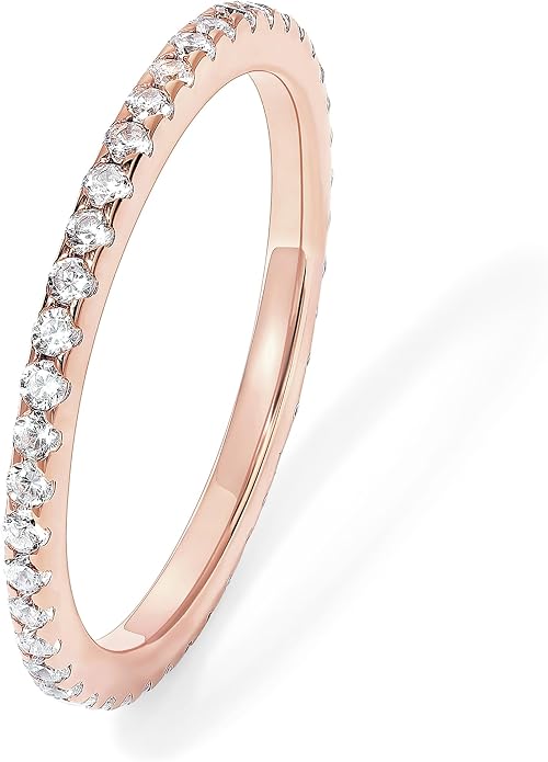 PAVOI Gold Plated Solid 925 Sterling Silver CZ Simulated Diamond Stackable Ring Eternity Bands for Women
